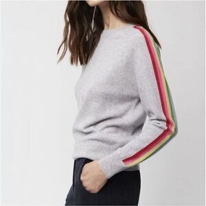 Allude Sweater Pullover Rainbow Crewneck Wool Gray Large